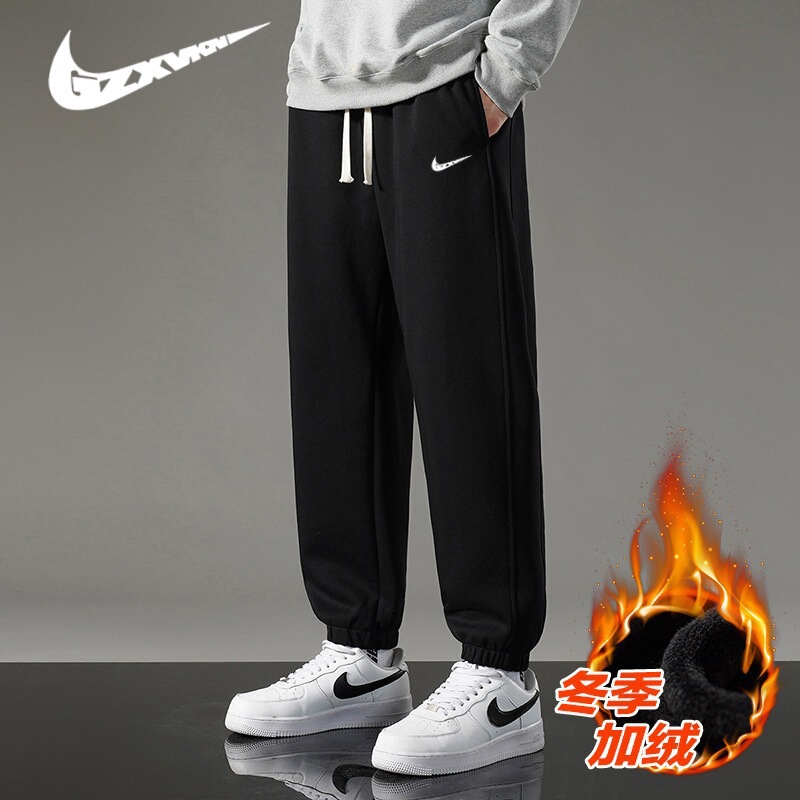 New Fleece-Lined Pants for Men, Trendy Brand Sports Casual Pants, Loose Fit for Students, Thick Winter Jogger Sweatpants for Men