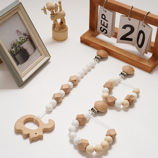 INS new pacifier anti-drop chain pacifier clip mother and baby products pacifier chain silicone beech wood pacifier clip tooth glue