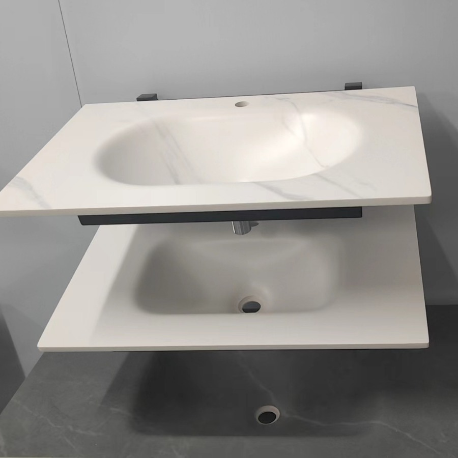 Slate Hot-bent Integrated Basin Hot-pressed Moulding Washbasin Basin Cut Corner Extension Side Bathroom Cabinet Basin Washbasin
