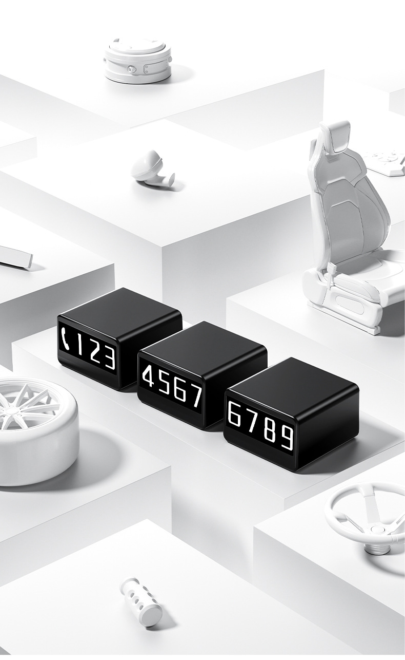 New model of the small cube parking number plate, rotatable and concealable, with luminous numbers, a phone number plate for moving vehicles, parking card ornament