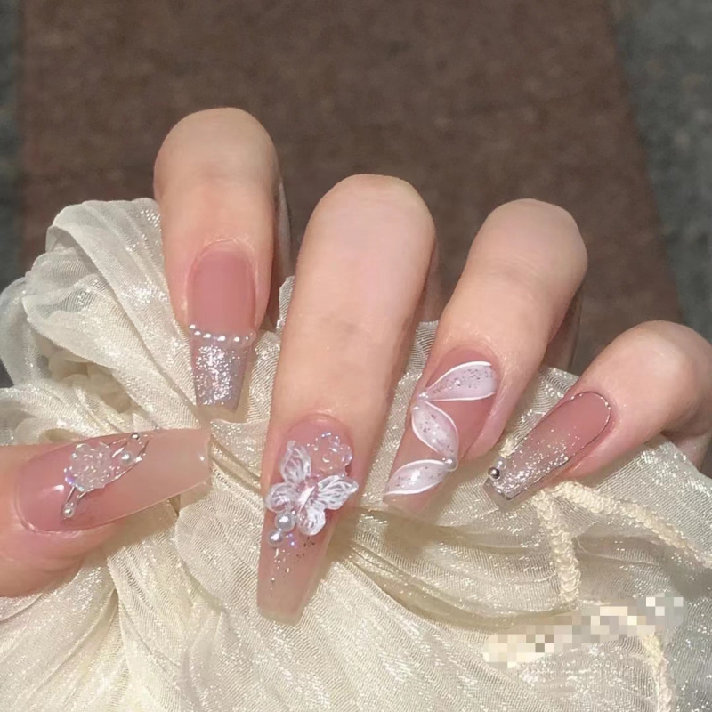 B502-Fairy Wearing Armor Gradient Butterfly Naked Color Pure Nail Patch Shining Nail Patch Finished Fake Nail Paste