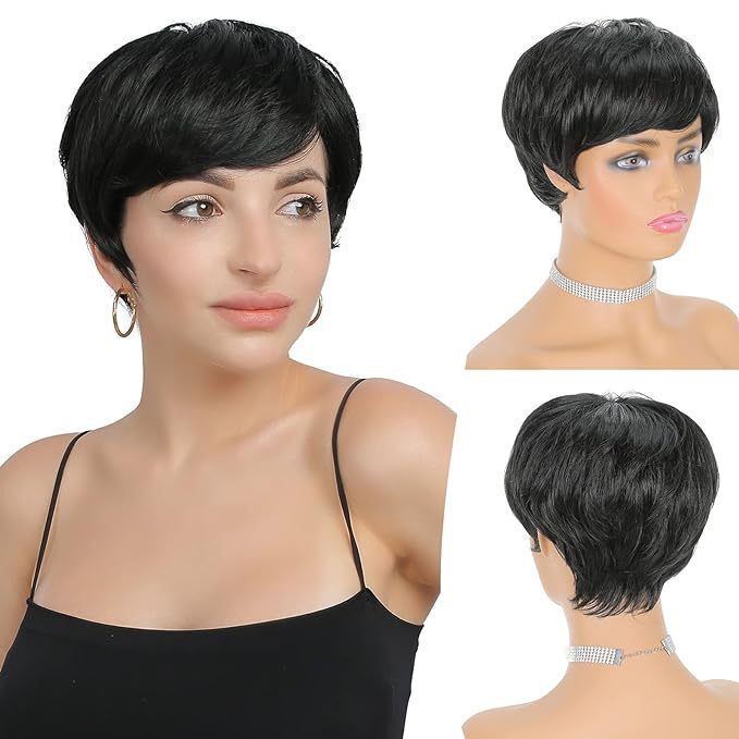 Women's Blonde Short Pixie Wig for Cross-Border Export, Natural Short Straight Hair, Amazon Temu Hot-Selling Style with Full Bangs