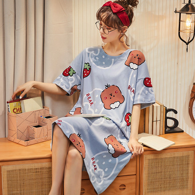 Camisón para mujer, talla grande de verano, pijamas de maternidad para primavera y otoño, nuevo estilo 2024, manga corta, fino, lindo, dibujos animados de verano.