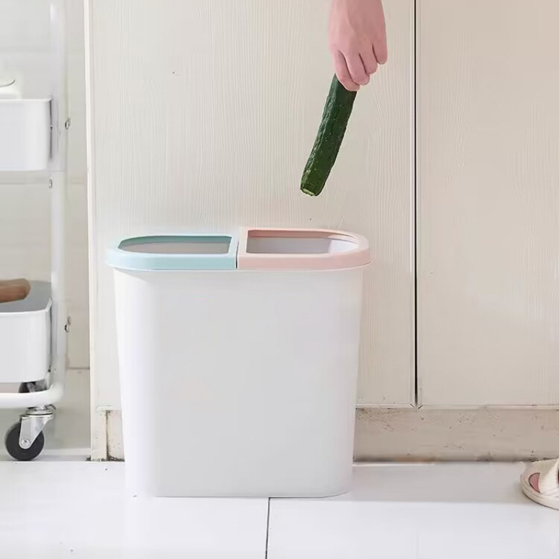 Garbage Classification Trash Can Household Dry and Wet Separation Bathroom Toilet Kitchen Plastic Lidless Small Mini Narrow Slit
