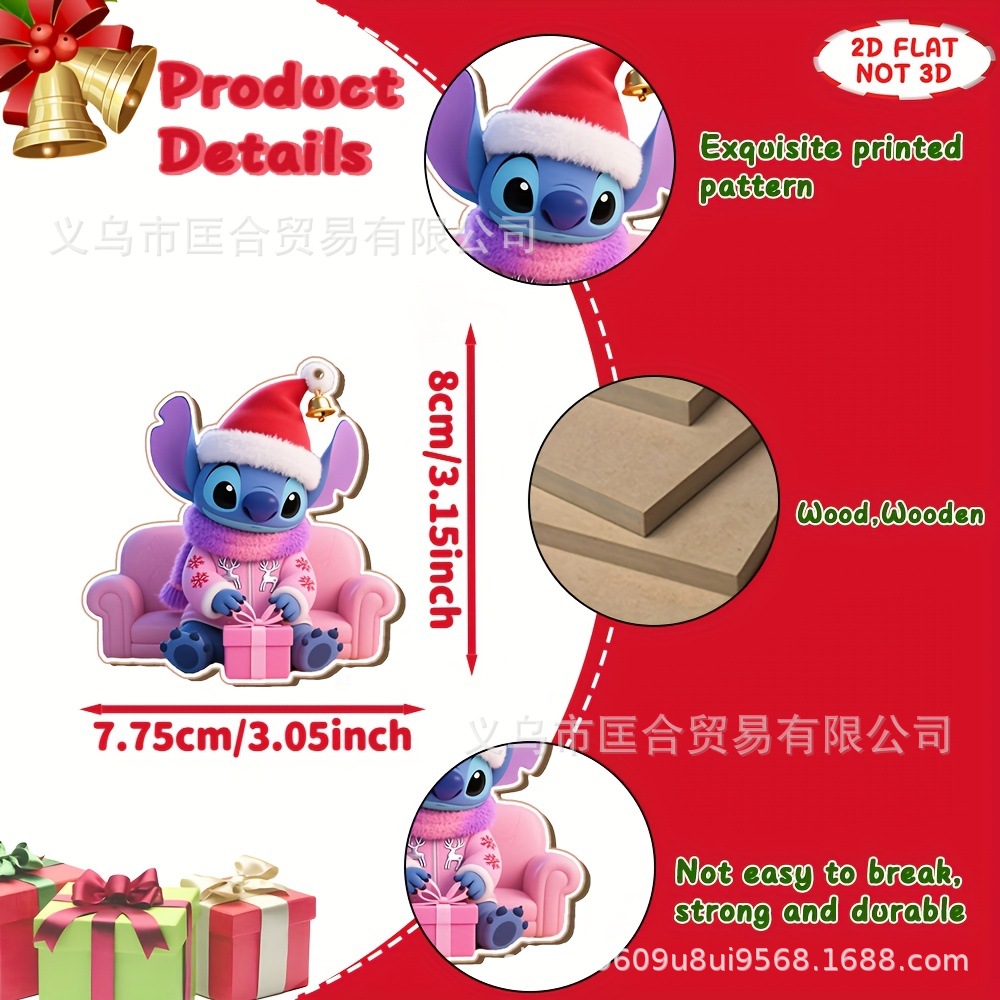 24 piezas de madera decoración de árbol de Navidad rosa sticky juego de dibujos animados de madera decoración de Navidad colgante