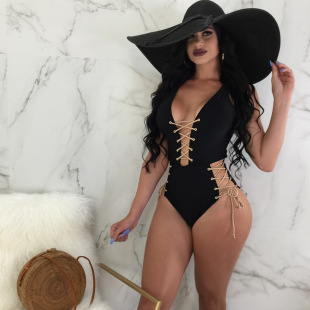 B9079 Aliexpress Wish European and American Sexy Strappy One-Piece Swimsuit, Multiple Ways to Wear, Multiple Colors to Choose from