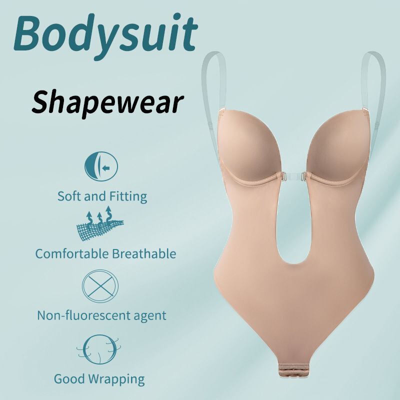 European and American Cross-Border Foreign Trade Backless Deep V-Neck Plunge Shapewear Bodysuit Shapewear