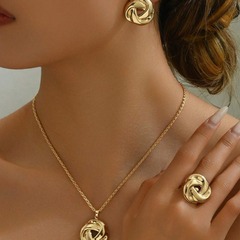 欧米の国境を越えたファッションシンプルな金属ピアス金色の指輪を結び、ペンダントネックレスセットの女性