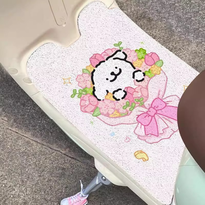 Line Puppy Electric Car Floor Mats, Wear-Resistant Foot Mats, Multi-Model Universal Wire Ring Cartoon Free-Cut Floor Mats