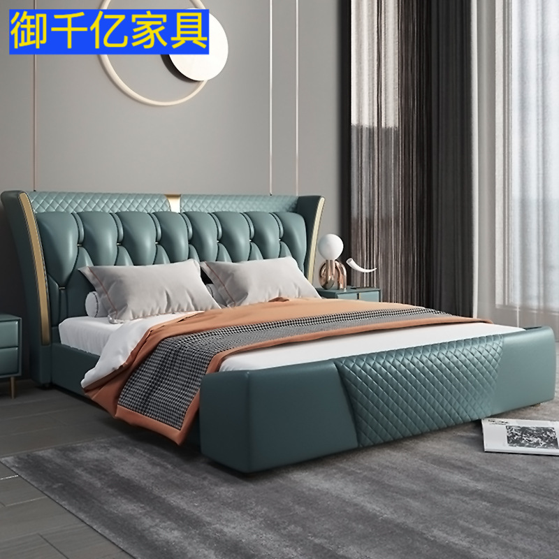 意式轻奢真皮床1.8米双人床现代大户型卧室头层牛皮床主卧婚床