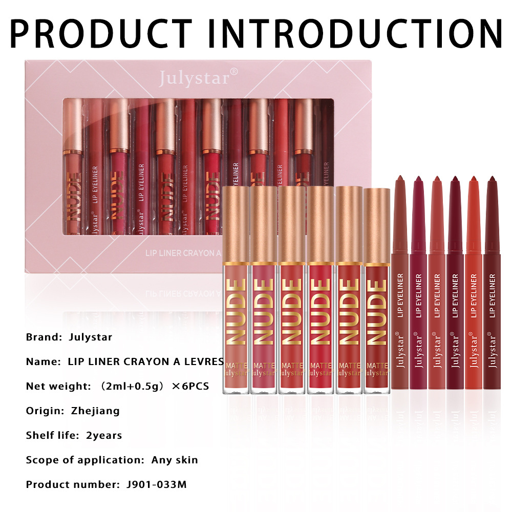 Julystar Makeup bestseller Non-stick cup mouth red pen Cross-border European and American waterproof long-lasting matte lip gloss lip liner pen undefined