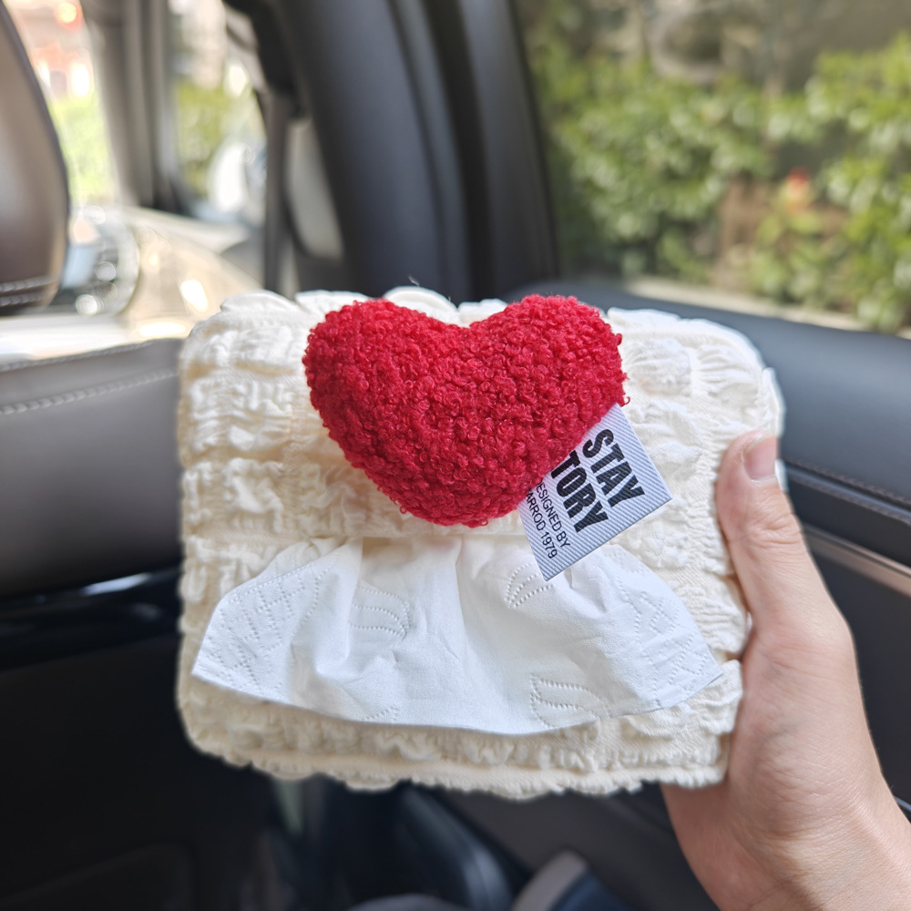 Cute Car-Mounted Tissue Box, High-End Plush Simple Armrest Box, Premium Car Tissue Box Hanging Bag Decoration for Women