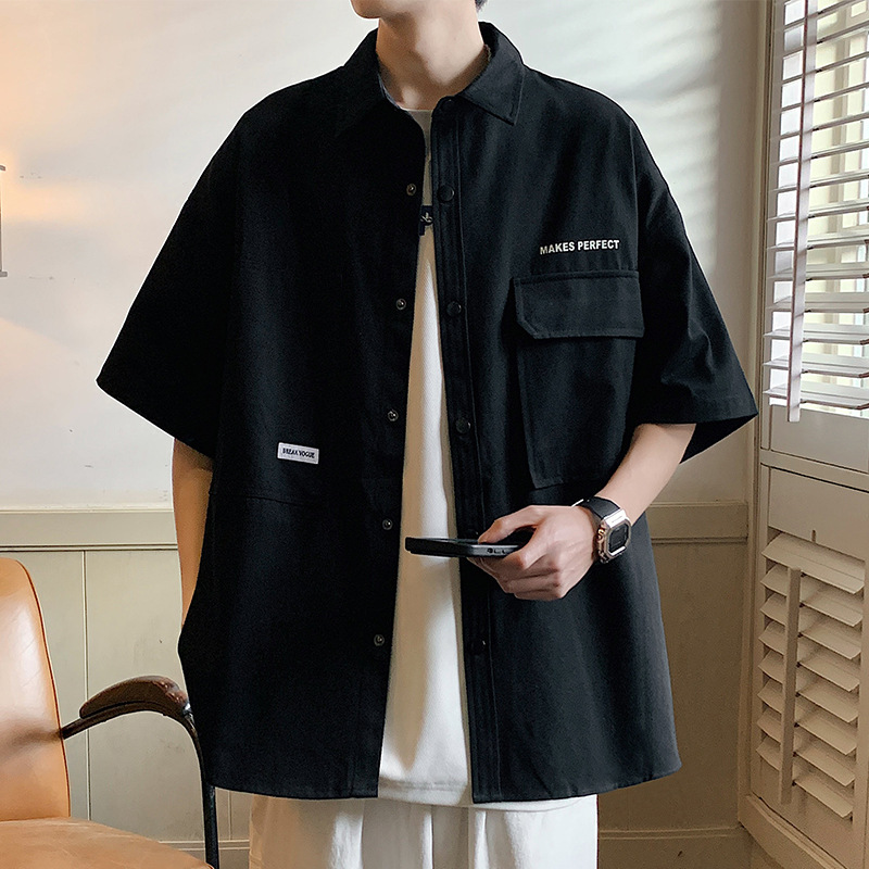 Workwear Short-sleeved Shirt Men's Summer Thin Ice Silk Trendy Brand Shirt Boys Summer Casual Loose Shirt Jacket