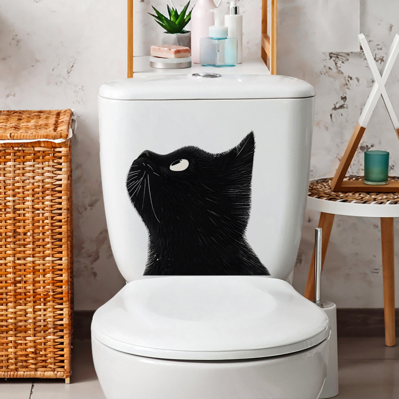 Acc33407 Black Probe Kitten Toilet Wall Sticker Bathroom Decorative Wall Sticker Self-Adhesive Wall Sticker