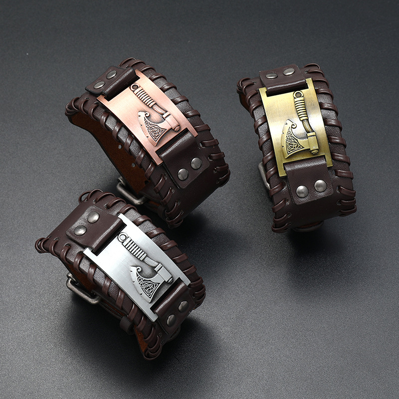 fashion Viking axe leather weaving bracelet