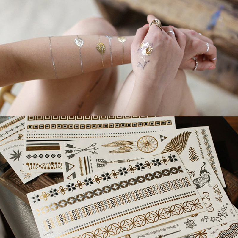 Wholesale European and American Style Hot Stamping and Silver Tattoo Stickers Metal Retro Mobile Phone Stickers Shiny Bracelet Stickers Tattoo Wholesale European and American Style Hot Stamping and Silver Tattoo Stickers Metal Retro Mobile Phone Stickers Shiny Bracelet Stickers Tattoo