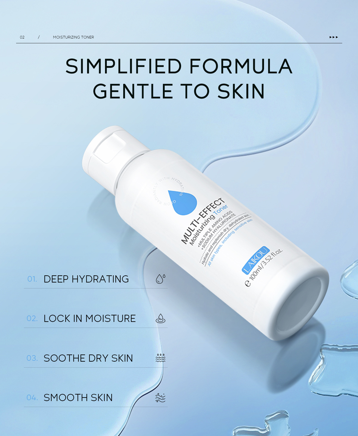 Cross-border Laicome Moisturizing Hydrating Toner 100ml Facial Care Hydrating and Moisturizing Lotion Manufacturer's wholesale in stock undefined