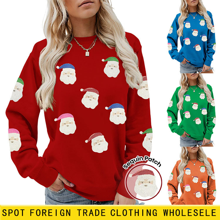 Independent Store Fashionable Unique New Women's Sequined Santa Claus Autumn And Winter Round Neck Long_voghion.com