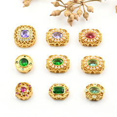 Colorful Copper Plated with Ancient Gold, Pearl Accented with Sharp Crystal and Zircon Scatter Beads, Bracelet Beads with Hollow Design, Hole Accessories