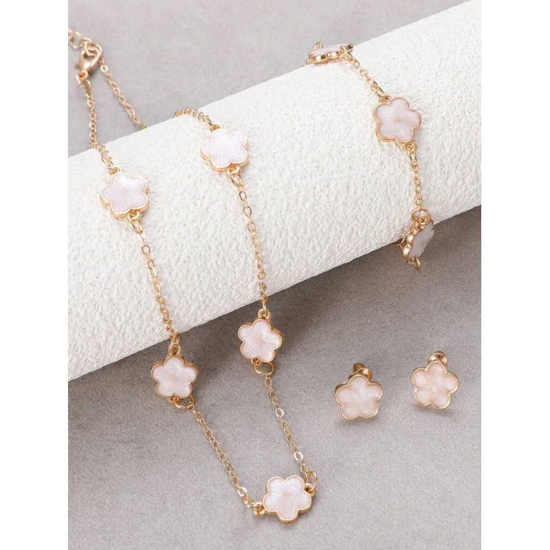 Y 50653 Four leaf clover jewelry set 五叶首饰三件套|ru