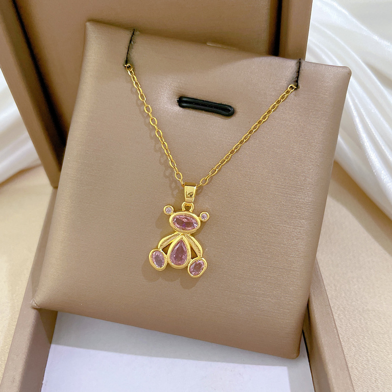 Gorgeous Pink Bear Pendant Necklace - Versatile Titanium Steel_voghion.com