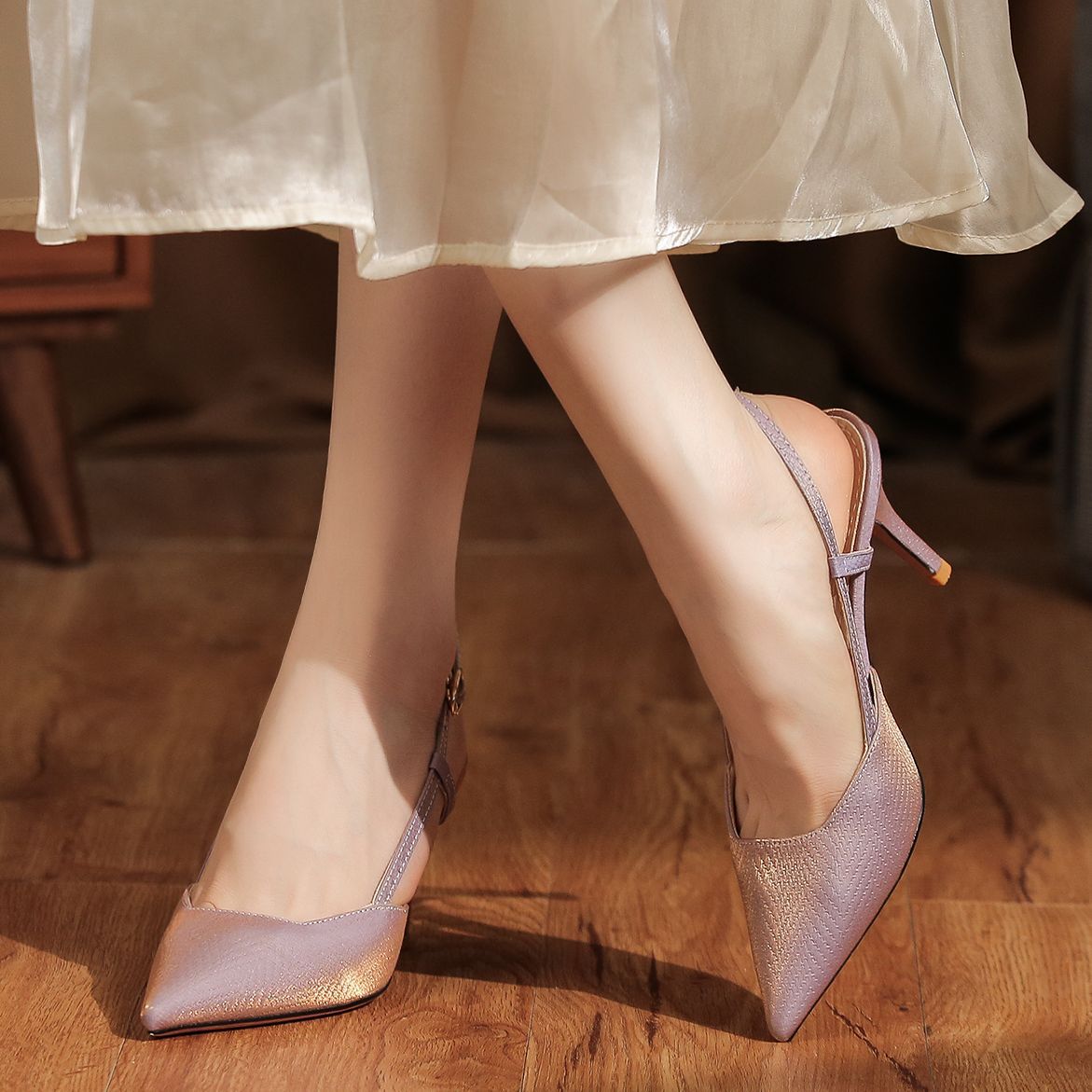 7755B Front Wrap Back Open Heel Sandals High Heels Elegant Commuting Versatile Daily Professional Temperament Women's_voghion.com