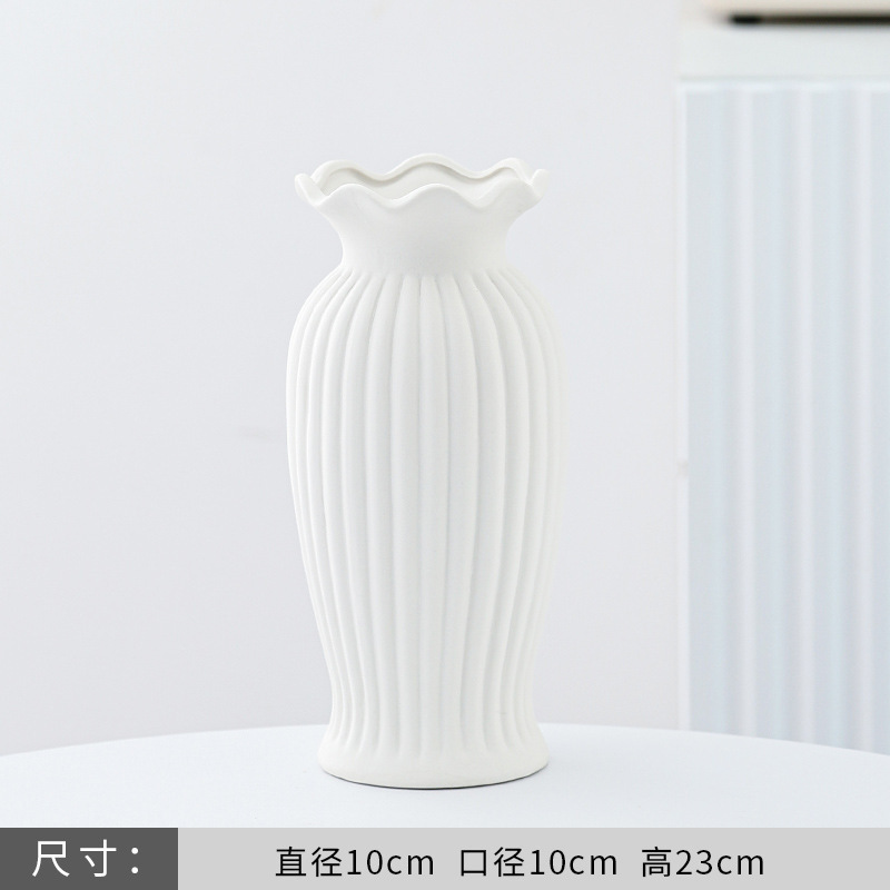 ヨーロッパのバラのフラワーアレンジメント花瓶白シンプルなセラミック花器リビングルームテーブルドライフラワー水耕装飾装飾品|undefined