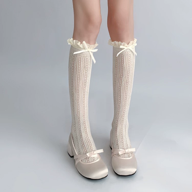 Складные чулки для детей, маленькие ножки, балет ветер кружевной бантик, цветочные носки