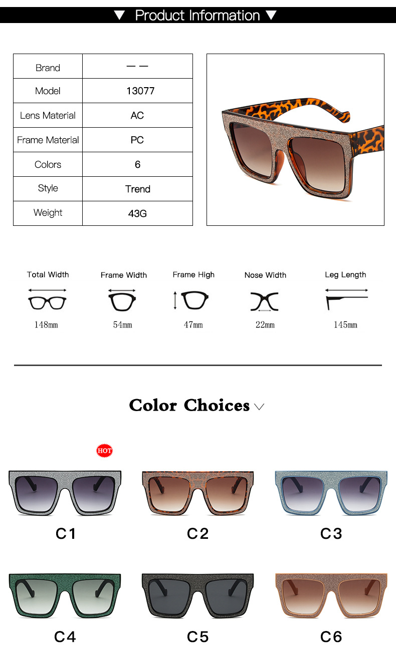 Fashion Orange Powder Frame Double Tea Pieces Pc Square Frame Sunglasses 