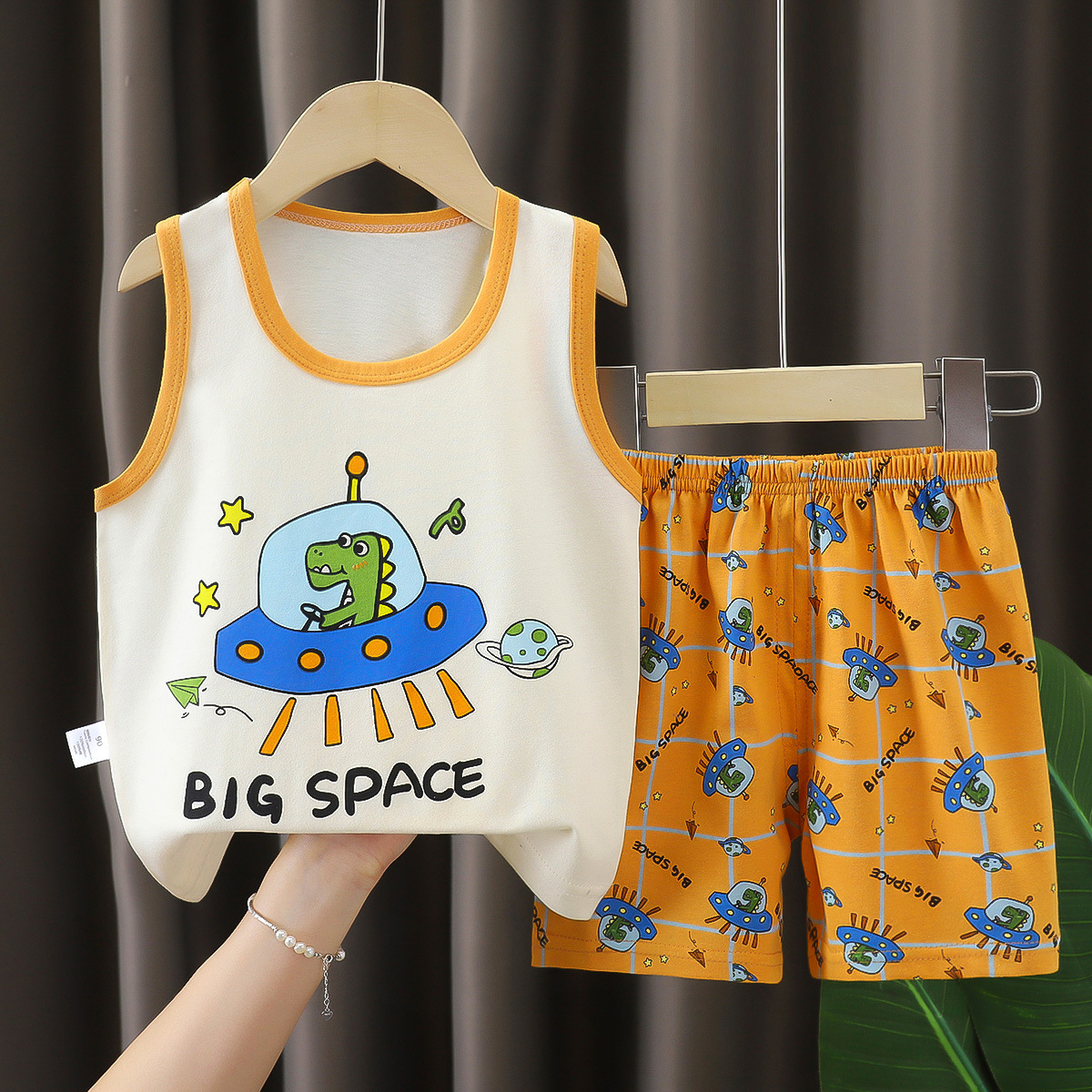 子供ベストセット純綿女の子夏服韓国風子供服新 2025 夏男の子ツーピースセット卸売