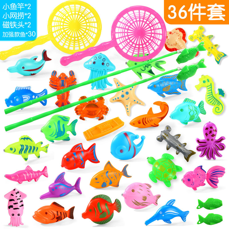 36 조각 세트: 30 물고기 2 막대 2 그물 2 여분의 미끼