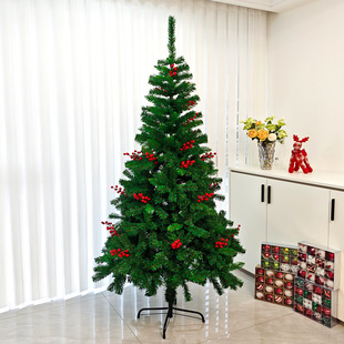 New Christmas 1.5/1.8/ 2.1m Pvc Green Pointed Tips and Red Fruit Bunches Artificial Christmas Tree Decoration Ornaments