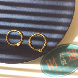 天然黄水晶戒指女松紧款银指环小众设计感铜钱戒指弹力款