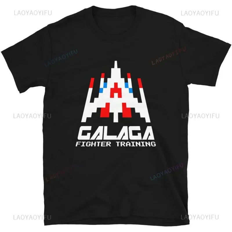 Cross-Border Pure Cotton Short-Sleeved Men's Tops 80S 70S Arcade Galaga Video Game Retro Invasion