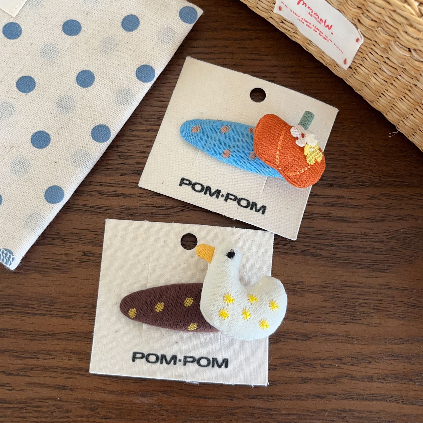Cute pumpkin and little yellow duck knitted hair ties, hair clips, fun polka dot cartoon snap clips, scrunchies, hair ropes, and hair accessories