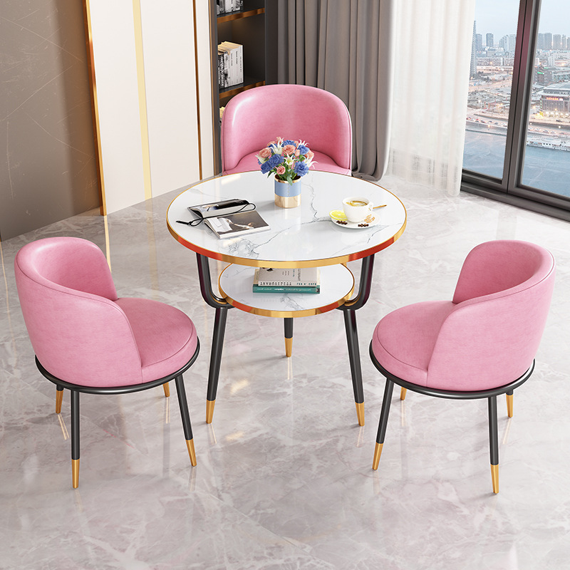 Fábrica directa de lujo ligero de recepción mesa y silla combinación de mesa de comedor de pequeño tipo de casa ocio leche tienda de té Negociación de café