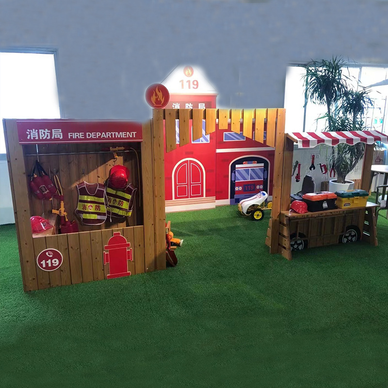 儿童户外角色扮演区消防主题游戏体验消防车 消防局组合 消防工具