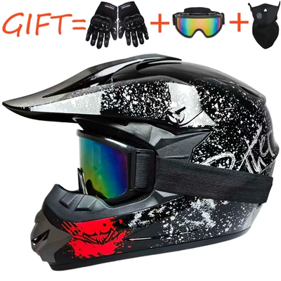 Motosiklet kaskı (dəbilqə) – Downhill Helmets, Go-Kart Helmets, Electric - black-floral-pattern-comes-with-goggles-gloves-and-a-face-shield-s