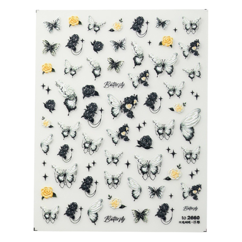 Pegatinas de Uñas con Diseño de Mariposa y Rosa, Estilo Moderno, Dulce y Atrevido, con Relieve Tridimensional, Novedad 2025