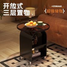 中古风小推车可移动带滚轮玻璃茶几小户型客厅沙发边几置物架VSa