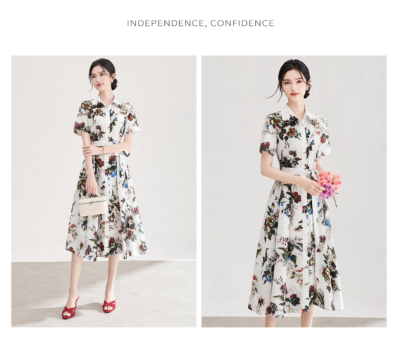 Đầm maxi nữ thắt eo họa tiết hoa in ren-up phong cách Pháp — màu trắng chi tiết 15