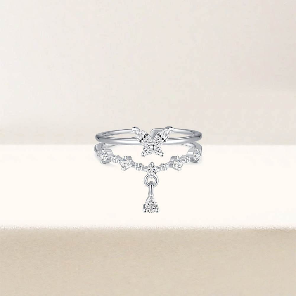 2g Weight Zircon Inlay Material Open Rings Classification Adjustable Ring Size 1 Piece Quantity Daily Occasion 925 Sterling Silver Material Cross, Heart Shape, Butterfly Pattern All Seasons Season Women's Gender Plating, Inlay Design Simple Style, IG Style Style 925 Sterling Silver Zircon Cross Heart Shape Butterfly Open Rings 925 Sterling Silver Rings 48