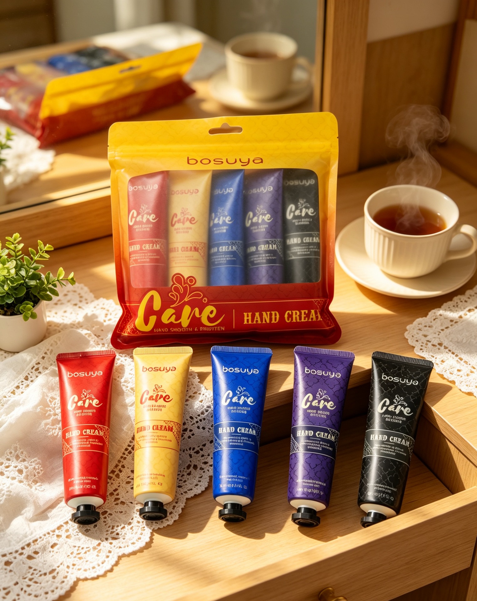 Suministro exclusivo transfronterizo de crema de manos con fragancia BOSUYA, hidratante y humectante, el popular set de cremas de manos de Amazon, paquete de 5 en bolsas. image 17