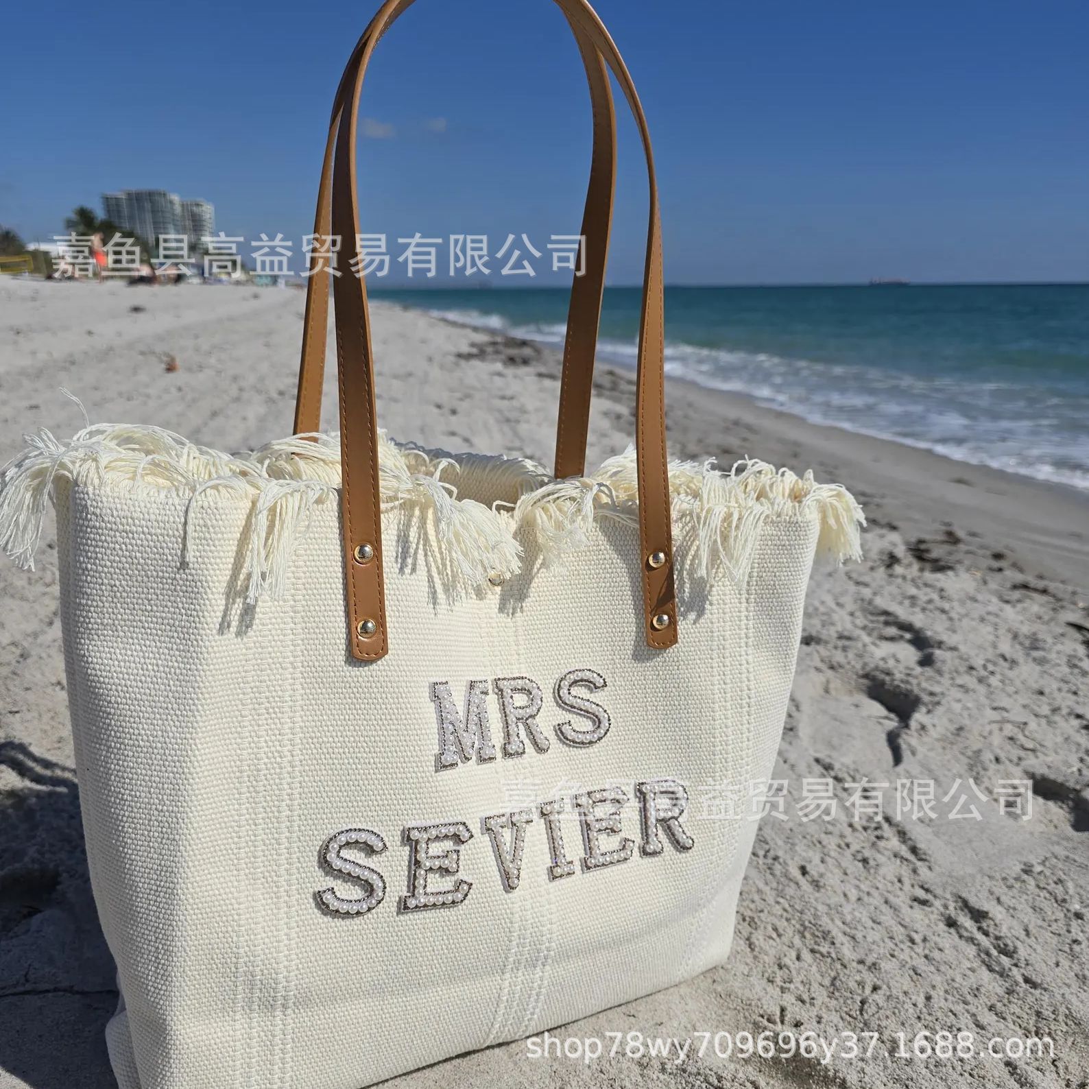 Etsy 맞춤형 핫 판매 진주 비치 가방 한국어 알파벳 캔버스 가방 여성 대용량 어깨 토트 백