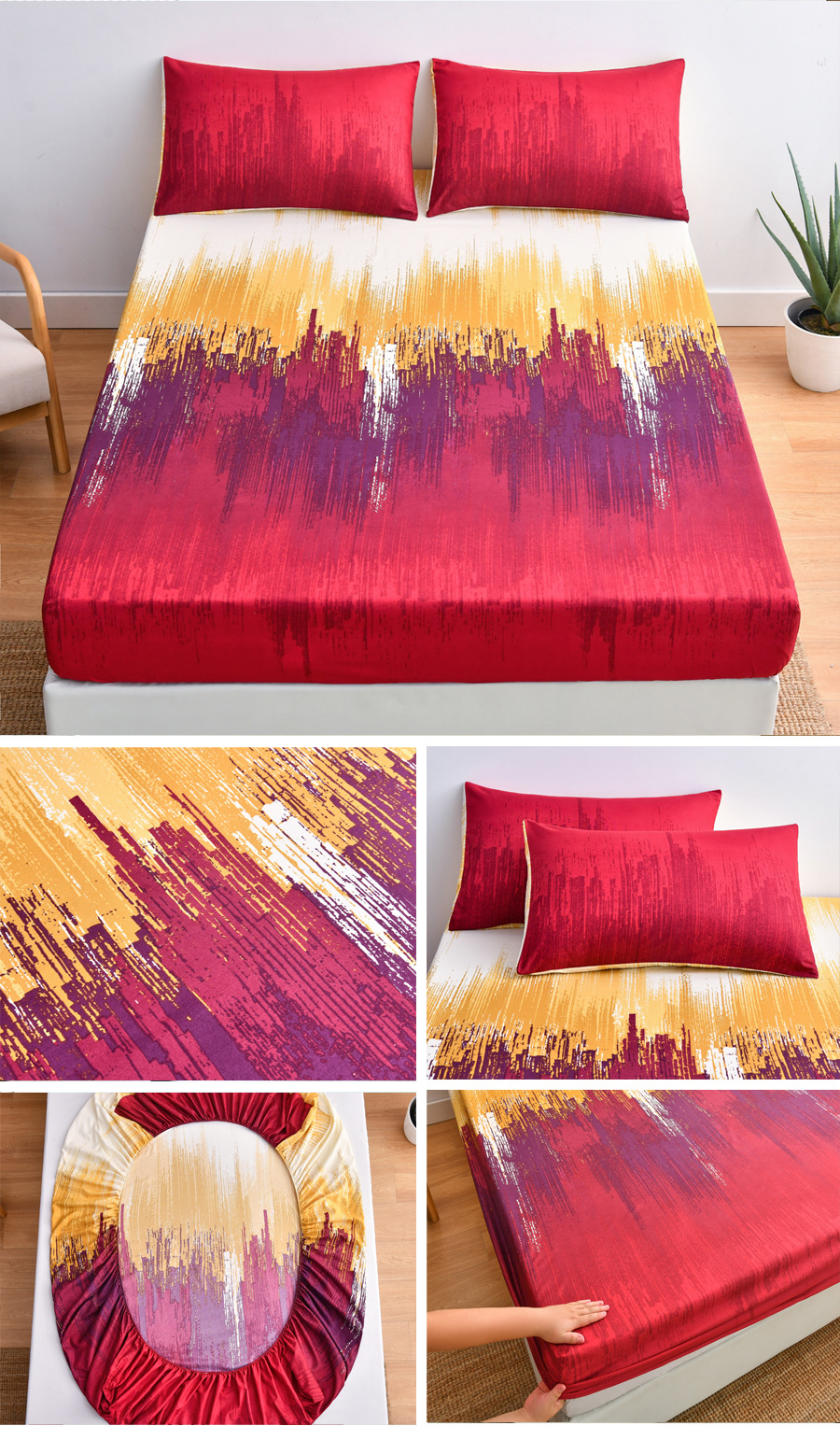 Einzelkissen-Spannbetttuch-Matratzenschutzbezug, 90 g gebürstete Mikrofaser, dreiteiliges Set_voghion.com