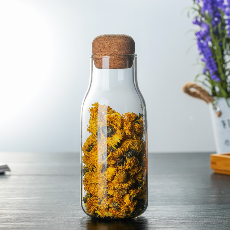 丸蓋厚木栓ドライフルーツ雑穀収納缶透明高ホウ素シリコンガラス密封茶葉缶花茶缶収納缶|undefined