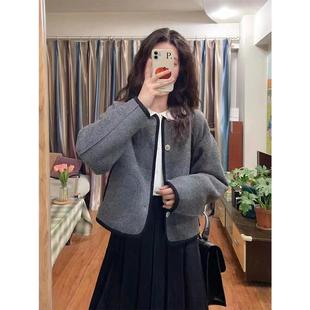 Grey short woolen coat women's 2024 new autumn and winter all-match woolen coat feeling small popular this year