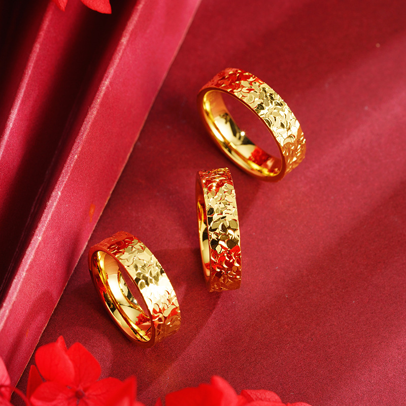 Anillo de oro batido de hielo roto sin desvanecimiento durante mucho tiempo nicho femenino de alto grado de lujo real de cobre imitación anillo de pigmento de oro joyería