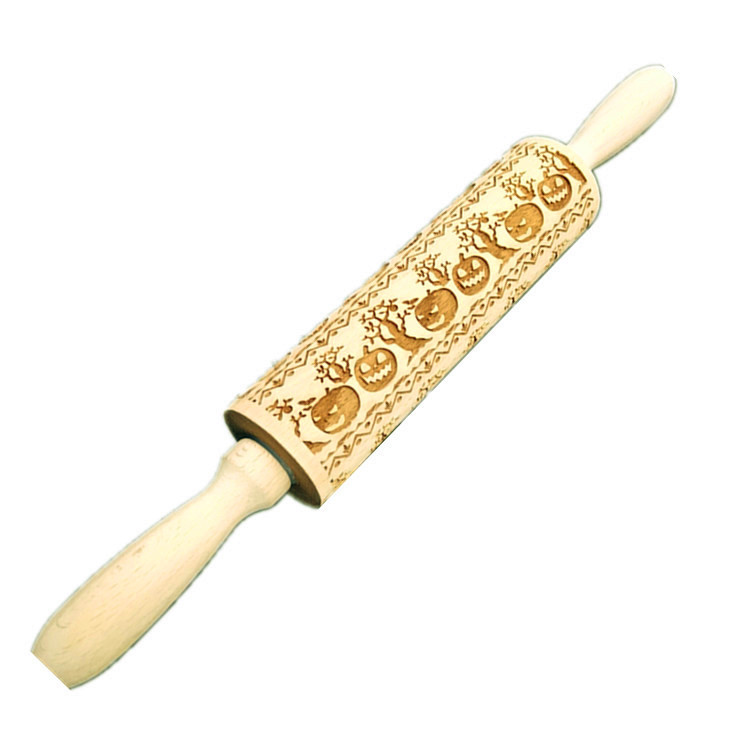 Madera Rolling pin haya grabado láser impresión Rolling pin relieve Rolling pin cuero Navidad fondant galleta presionando palo