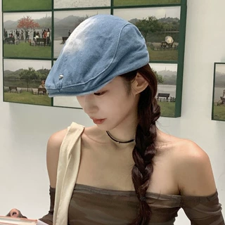 春秋季复古水洗牛仔前进帽女做旧渐变显脸小报童帽百搭贝雷帽帽子